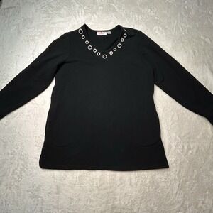 Quaker Factory Gommet Gem Stones Long Sleeve Tunic Top‎ Black Womens Small